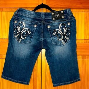 Miss Me. Blue long denim shorts with canvas, size 27